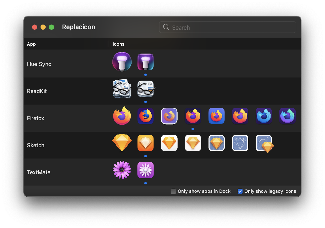 Replacicon for Mac screenshot - find alternative macOS app icons